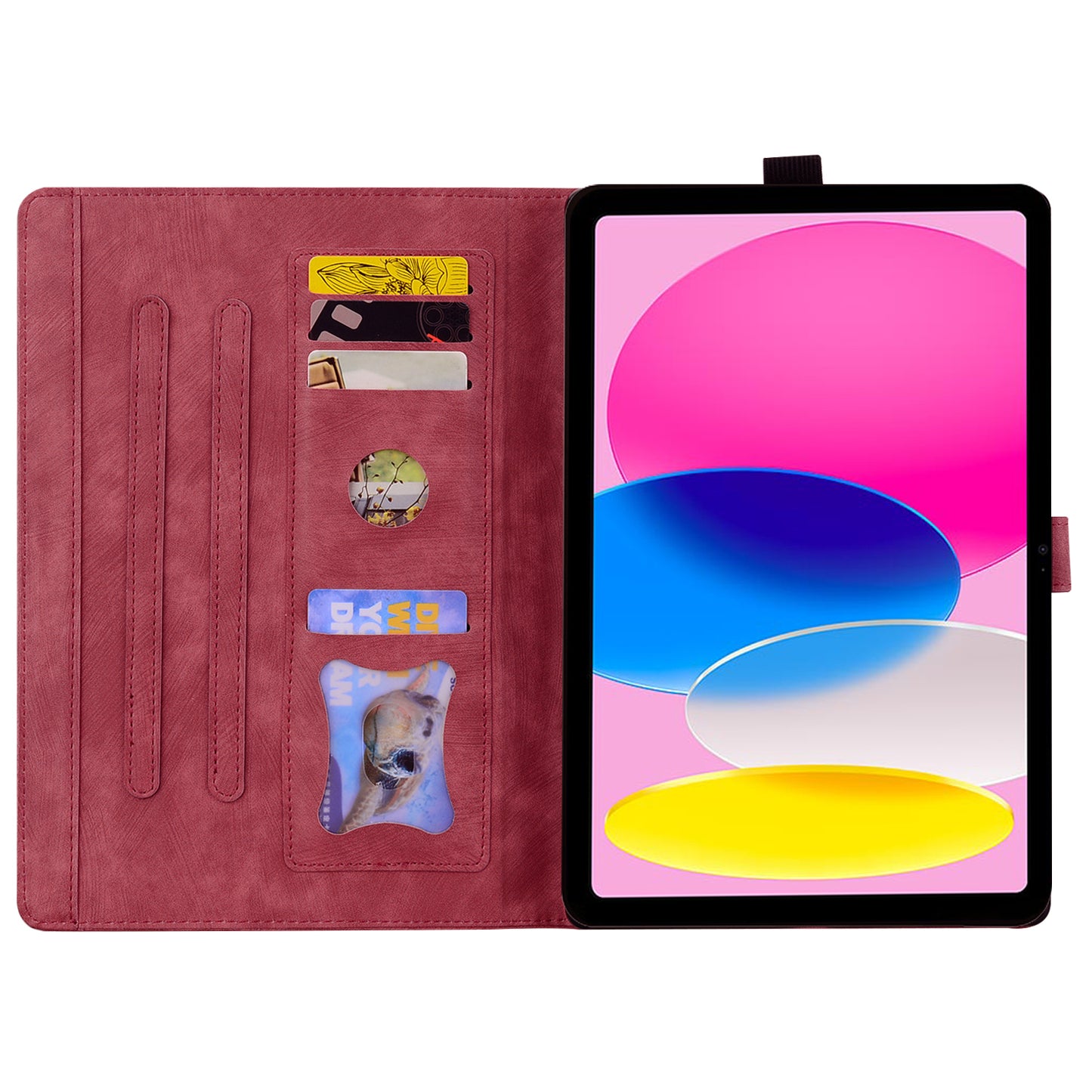 For iPad 10.9 (2022) PU Leather Tablet Case Imprinted Flower Cat Card Holder Stand Tablet Cover