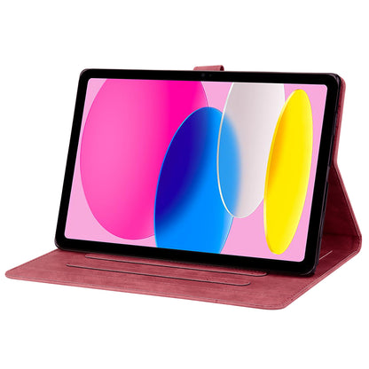 For iPad 10.9 (2022) PU Leather Tablet Case Imprinted Flower Cat Card Holder Stand Tablet Cover