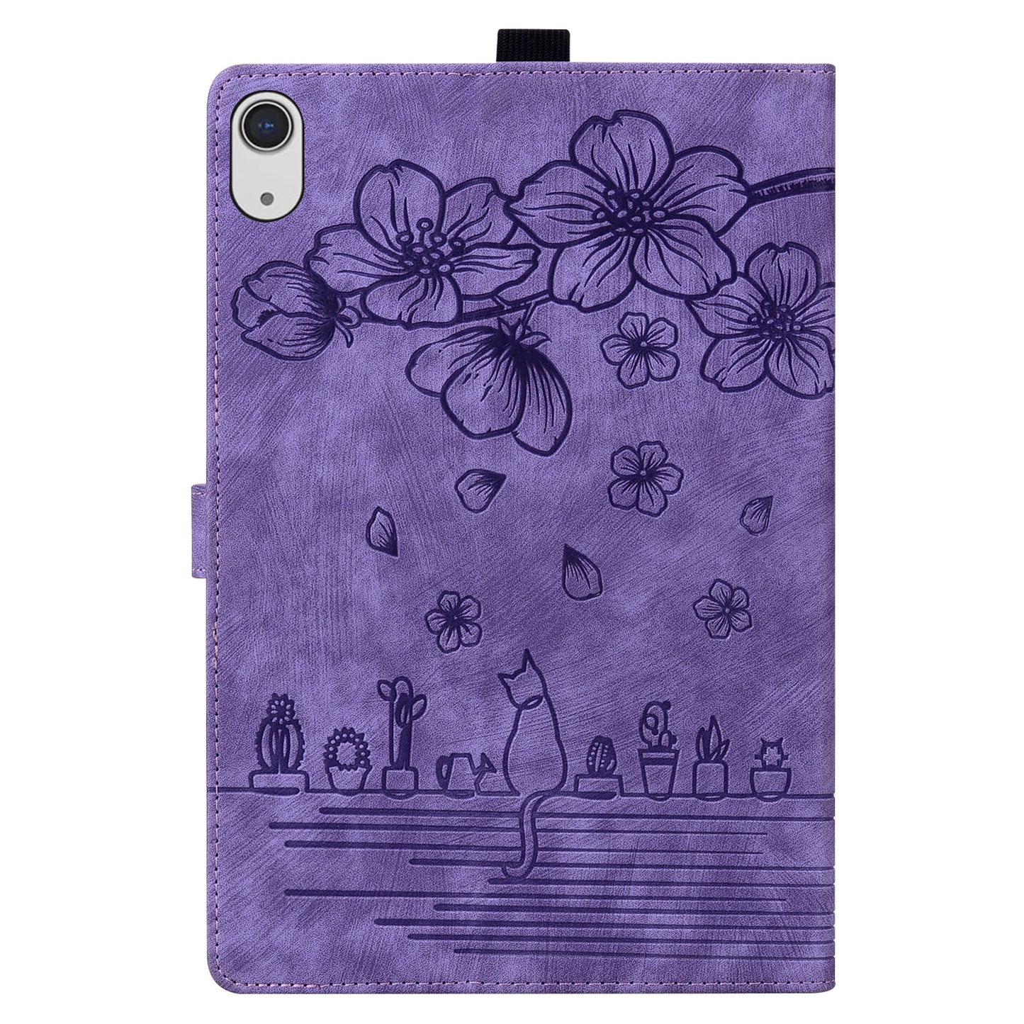 For iPad 10.9 (2022) PU Leather Tablet Case Imprinted Flower Cat Card Holder Stand Tablet Cover