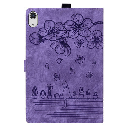For iPad 10.9 (2022) PU Leather Tablet Case Imprinted Flower Cat Card Holder Stand Tablet Cover