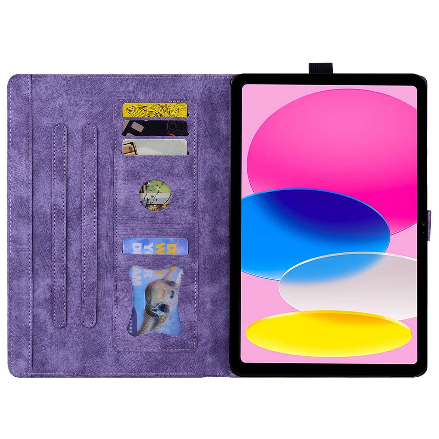 For iPad 10.9 (2022) PU Leather Tablet Case Imprinted Flower Cat Card Holder Stand Tablet Cover