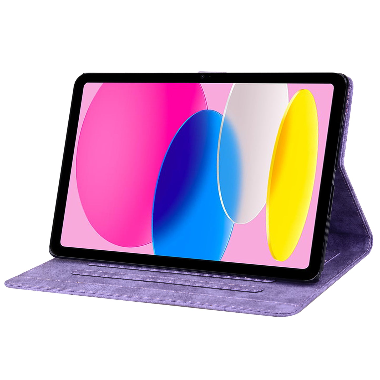 For iPad 10.9 (2022) PU Leather Tablet Case Imprinted Flower Cat Card Holder Stand Tablet Cover