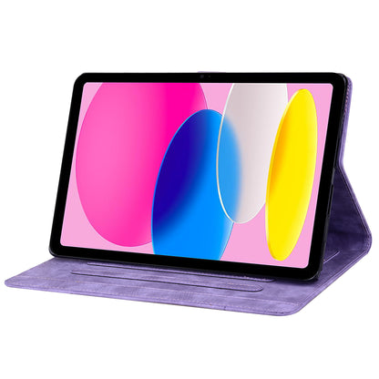 For iPad 10.9 (2022) PU Leather Tablet Case Imprinted Flower Cat Card Holder Stand Tablet Cover