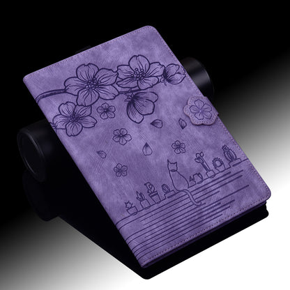 For iPad 10.9 (2022) PU Leather Tablet Case Imprinted Flower Cat Card Holder Stand Tablet Cover