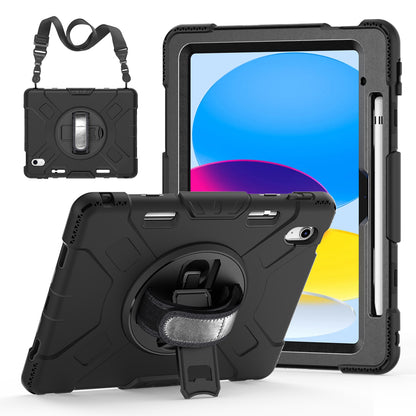For iPad 10.9 (2022) Shockproof Kickstand Case PC+Silicone Tablet Cover with Shoulder Strap