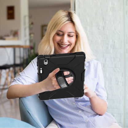 For iPad 10.9 (2022) Shockproof Kickstand Case PC+Silicone Tablet Cover with Shoulder Strap