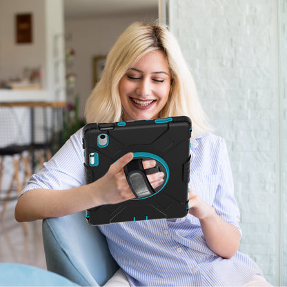 For iPad 10.9 (2022) Shockproof Kickstand Case PC+Silicone Tablet Cover with Shoulder Strap