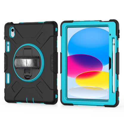 For iPad 10.9 (2022) Shockproof Kickstand Case PC+Silicone Tablet Cover with Shoulder Strap