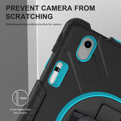 For iPad 10.9 (2022) Shockproof Kickstand Case PC+Silicone Tablet Cover with Shoulder Strap