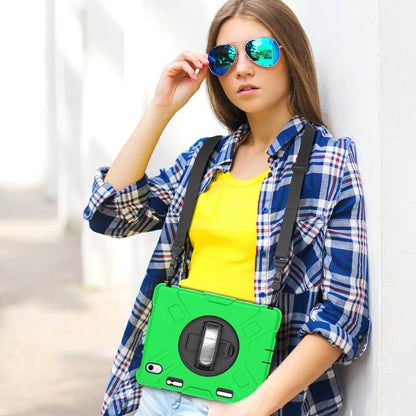 For iPad 10.9 (2022) Shockproof Kickstand Case PC+Silicone Tablet Cover with Shoulder Strap