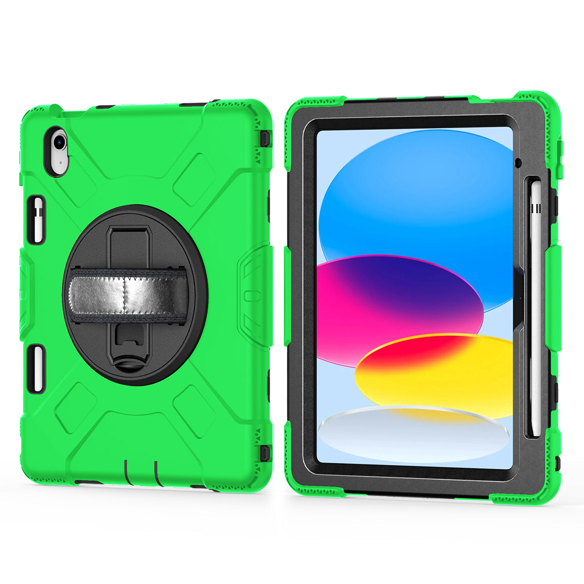 For iPad 10.9 (2022) Shockproof Kickstand Case PC+Silicone Tablet Cover with Shoulder Strap