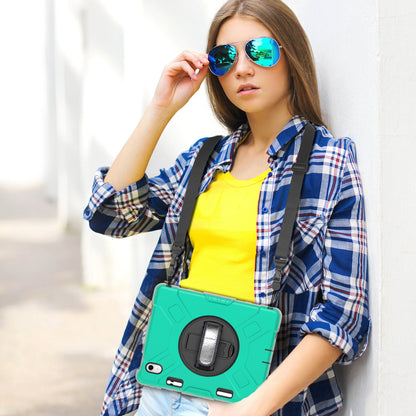 For iPad 10.9 (2022) Shockproof Kickstand Case PC+Silicone Tablet Cover with Shoulder Strap