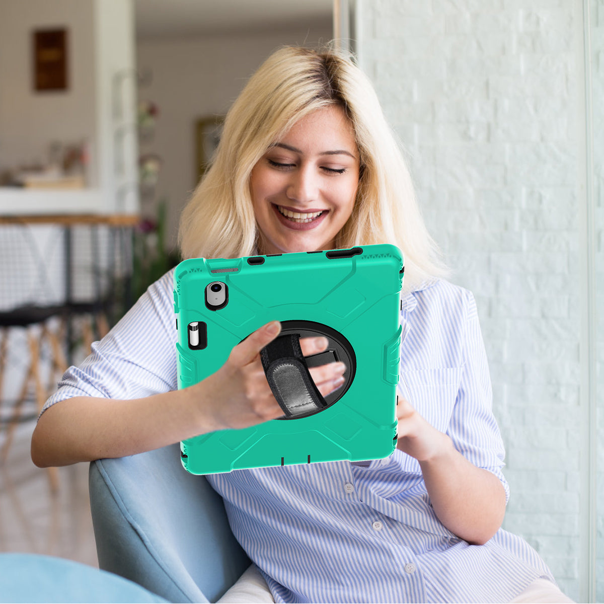 For iPad 10.9 (2022) Shockproof Kickstand Case PC+Silicone Tablet Cover with Shoulder Strap