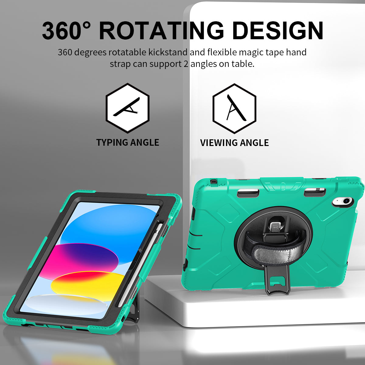 For iPad 10.9 (2022) Shockproof Kickstand Case PC+Silicone Tablet Cover with Shoulder Strap