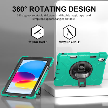For iPad 10.9 (2022) Shockproof Kickstand Case PC+Silicone Tablet Cover with Shoulder Strap