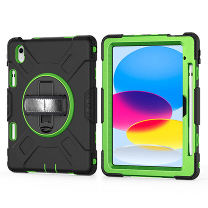 For iPad 10.9 (2022) Shockproof Kickstand Case PC+Silicone Tablet Cover with Shoulder Strap