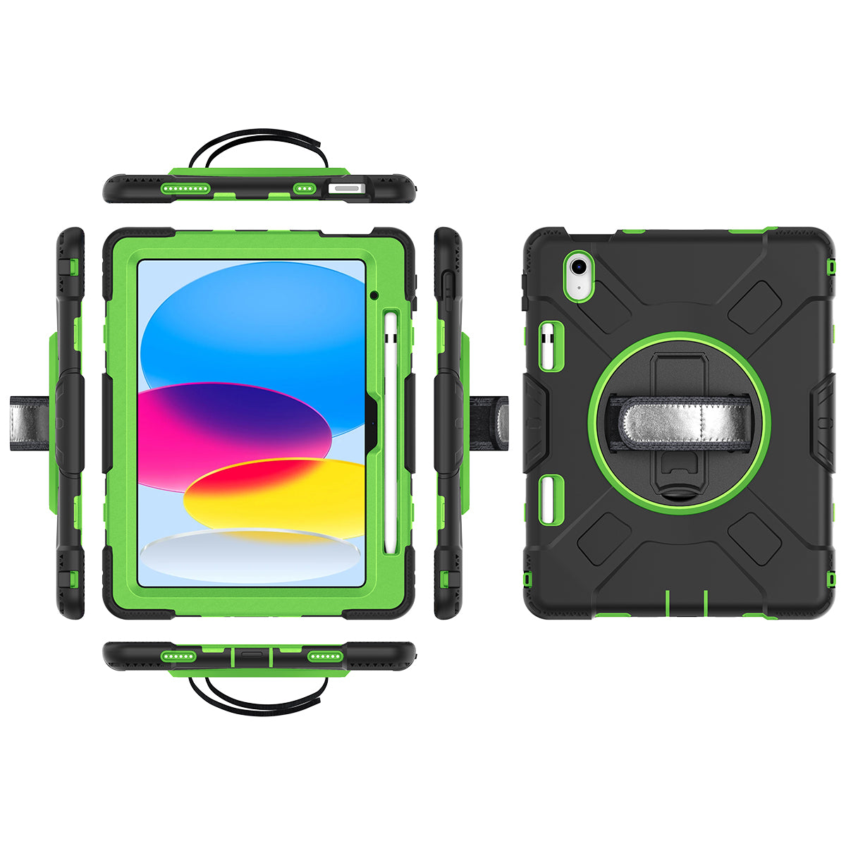 For iPad 10.9 (2022) Shockproof Kickstand Case PC+Silicone Tablet Cover with Shoulder Strap
