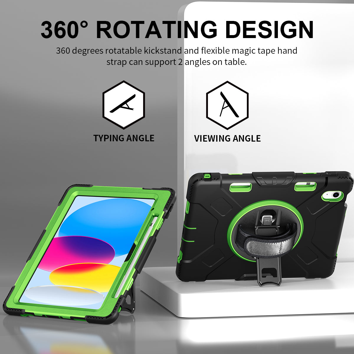 For iPad 10.9 (2022) Shockproof Kickstand Case PC+Silicone Tablet Cover with Shoulder Strap