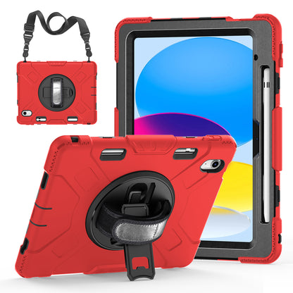 For iPad 10.9 (2022) Shockproof Kickstand Case PC+Silicone Tablet Cover with Shoulder Strap
