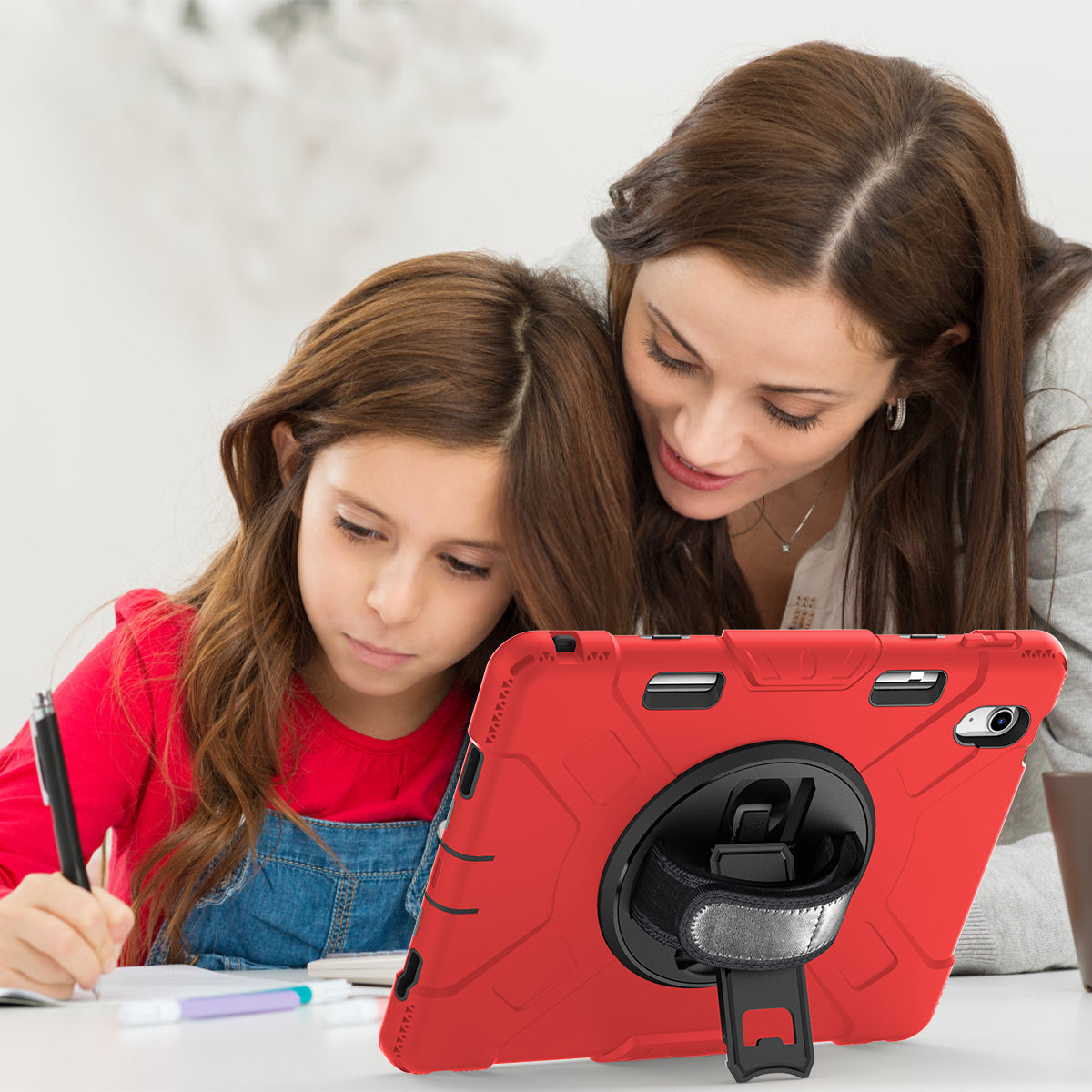 For iPad 10.9 (2022) Shockproof Kickstand Case PC+Silicone Tablet Cover with Shoulder Strap