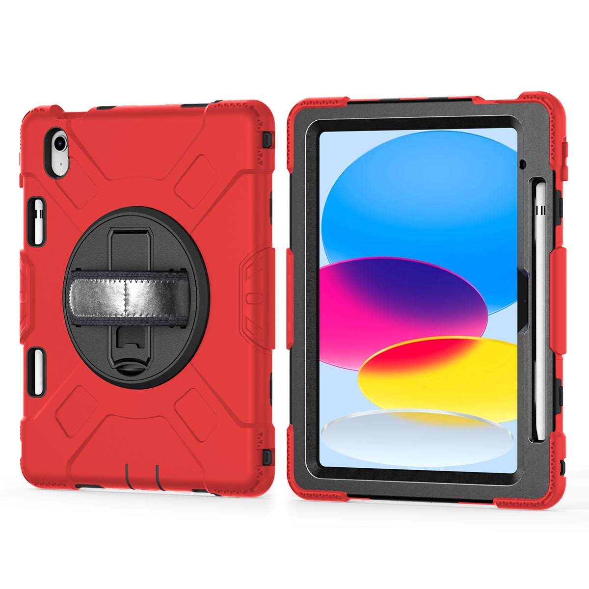 For iPad 10.9 (2022) Shockproof Kickstand Case PC+Silicone Tablet Cover with Shoulder Strap