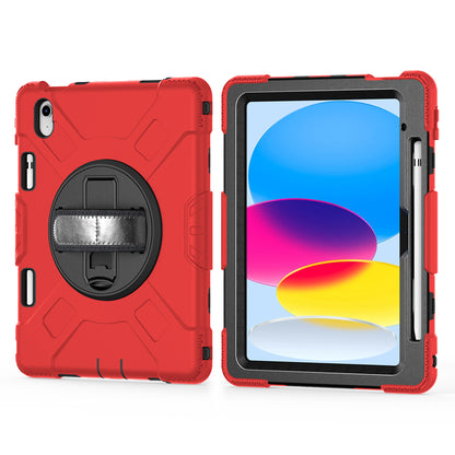 For iPad 10.9 (2022) Shockproof Kickstand Case PC+Silicone Tablet Cover with Shoulder Strap