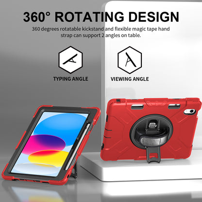 For iPad 10.9 (2022) Shockproof Kickstand Case PC+Silicone Tablet Cover with Shoulder Strap