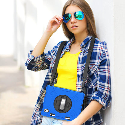 For iPad 10.9 (2022) Shockproof Kickstand Case PC+Silicone Tablet Cover with Shoulder Strap