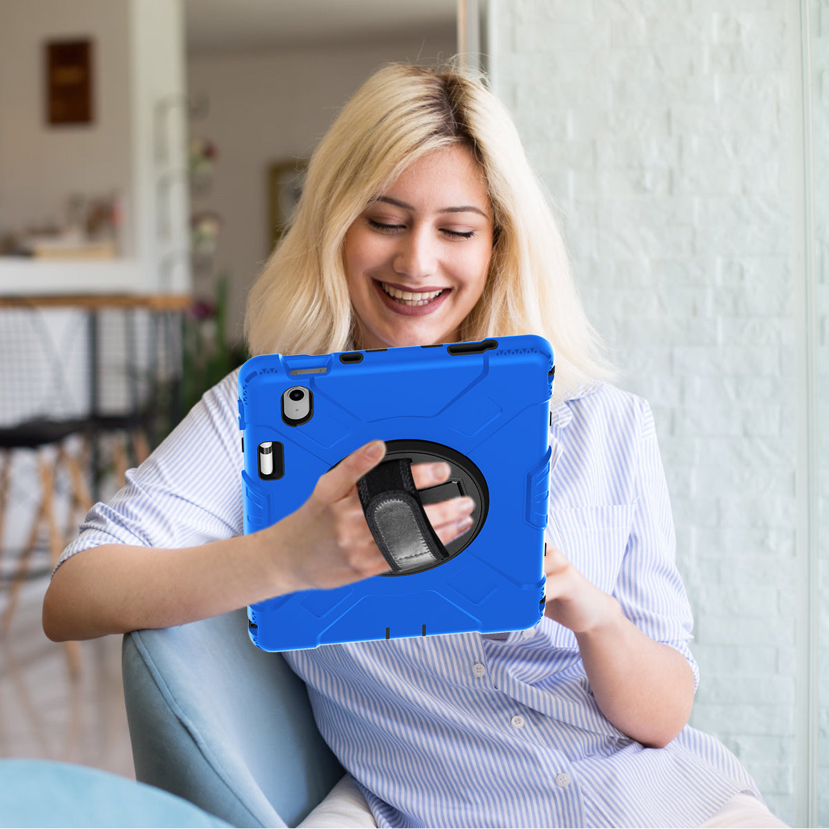 For iPad 10.9 (2022) Shockproof Kickstand Case PC+Silicone Tablet Cover with Shoulder Strap