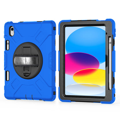 For iPad 10.9 (2022) Shockproof Kickstand Case PC+Silicone Tablet Cover with Shoulder Strap