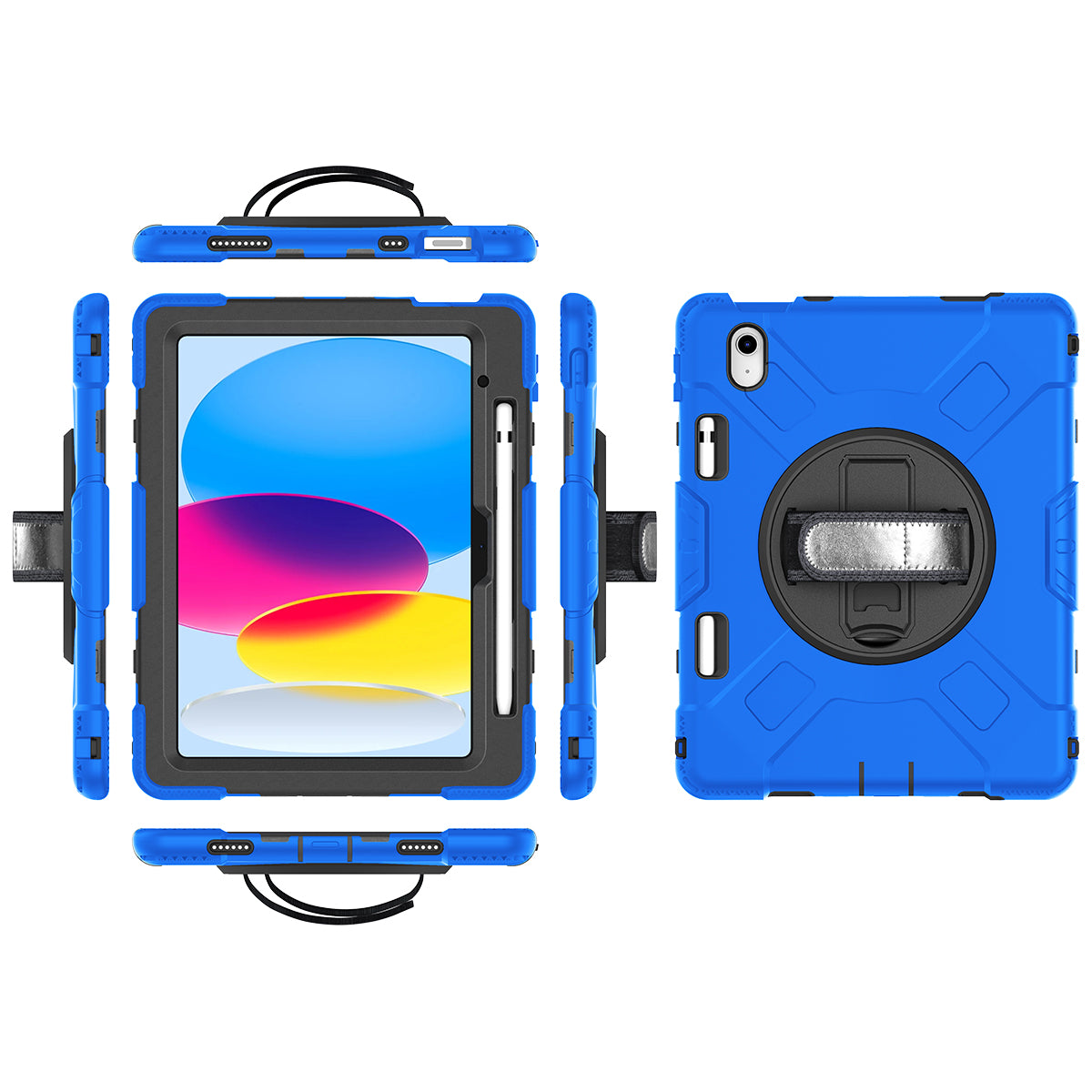 For iPad 10.9 (2022) Shockproof Kickstand Case PC+Silicone Tablet Cover with Shoulder Strap