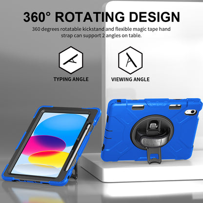 For iPad 10.9 (2022) Shockproof Kickstand Case PC+Silicone Tablet Cover with Shoulder Strap