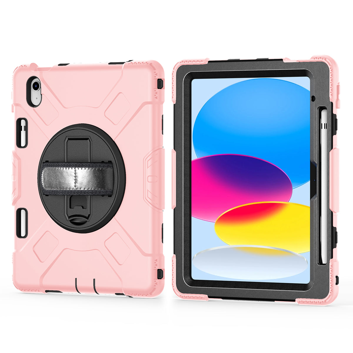 For iPad 10.9 (2022) Shockproof Kickstand Case PC+Silicone Tablet Cover with Shoulder Strap