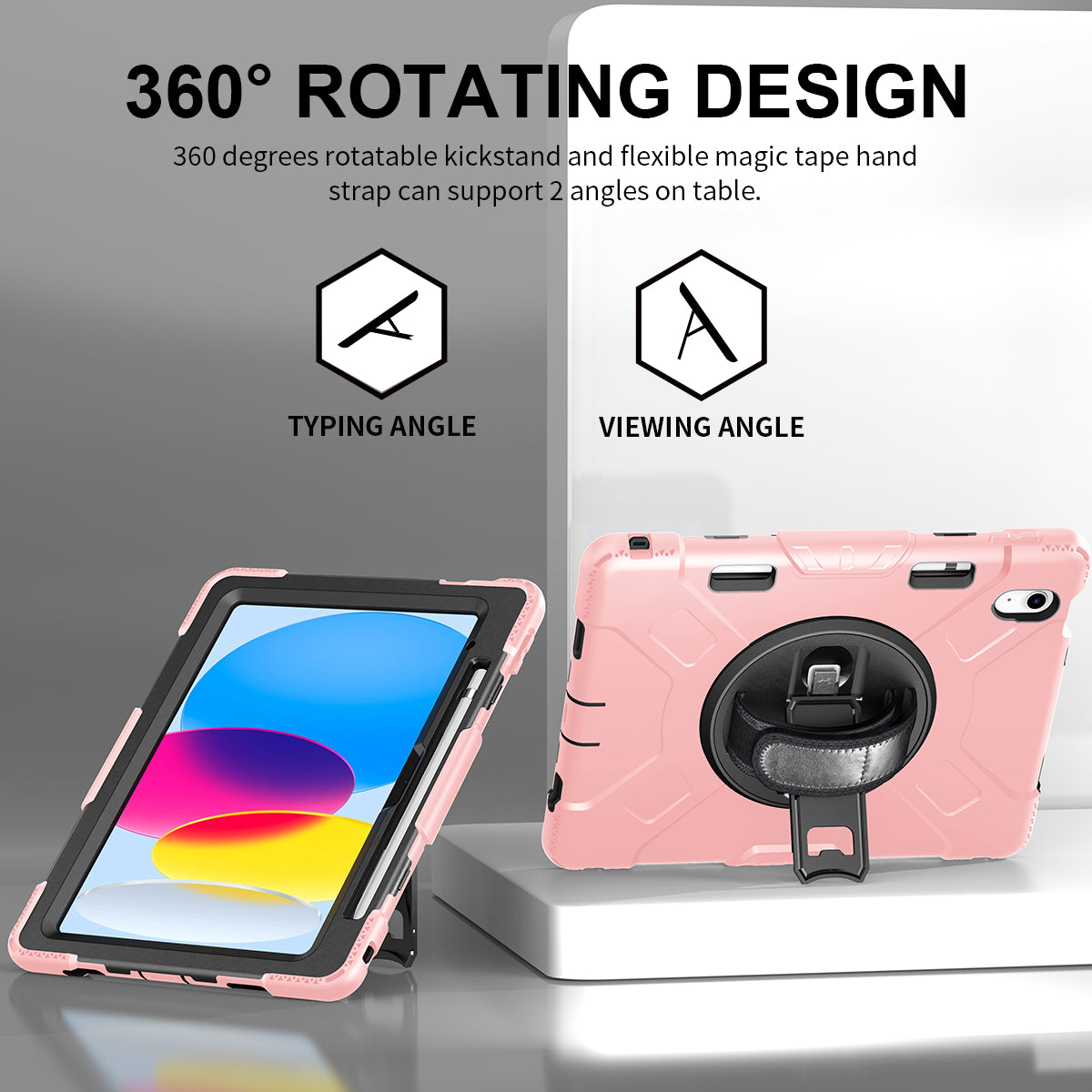 For iPad 10.9 (2022) Shockproof Kickstand Case PC+Silicone Tablet Cover with Shoulder Strap