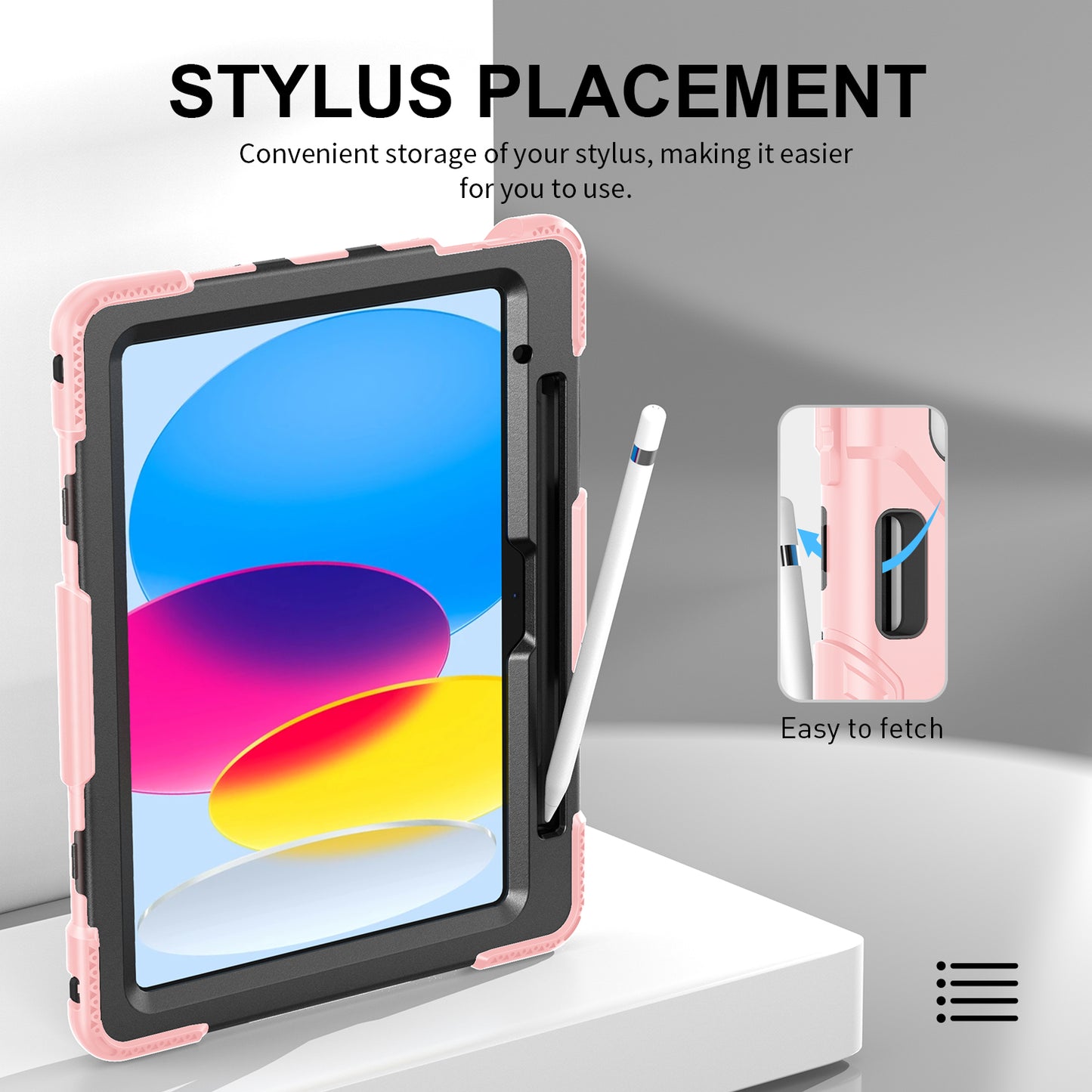 For iPad 10.9 (2022) Shockproof Kickstand Case PC+Silicone Tablet Cover with Shoulder Strap