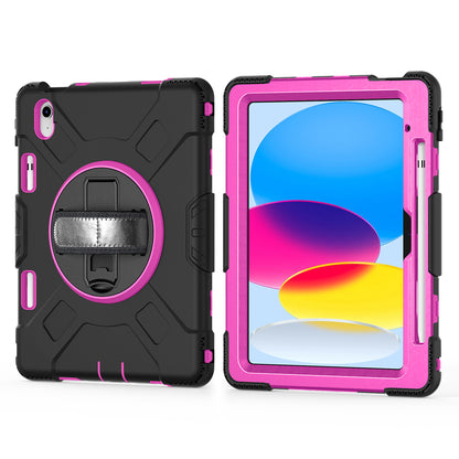 For iPad 10.9 (2022) Shockproof Kickstand Case PC+Silicone Tablet Cover with Shoulder Strap
