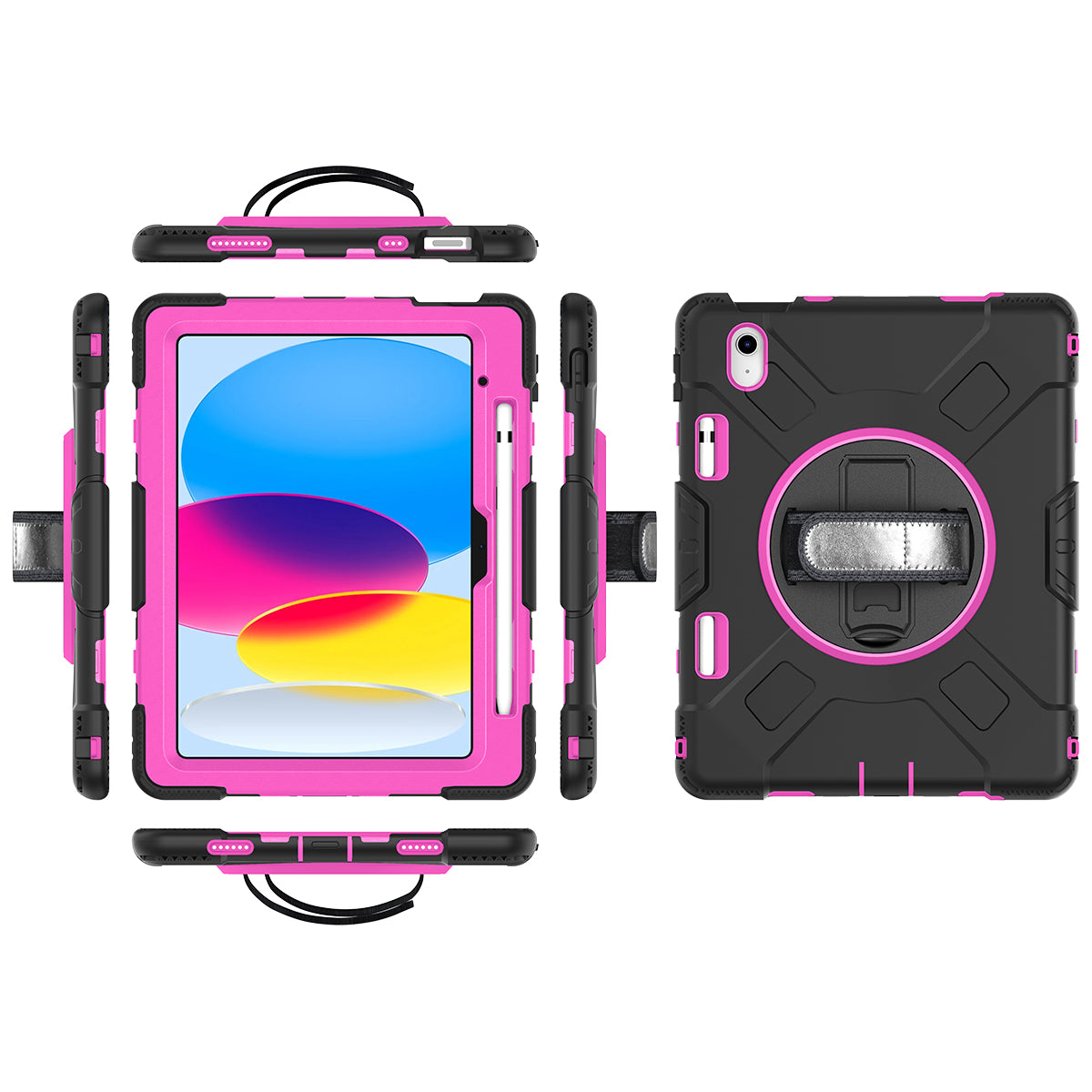 For iPad 10.9 (2022) Shockproof Kickstand Case PC+Silicone Tablet Cover with Shoulder Strap