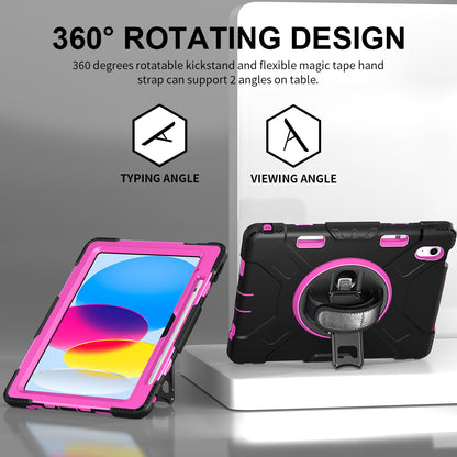For iPad 10.9 (2022) Shockproof Kickstand Case PC+Silicone Tablet Cover with Shoulder Strap