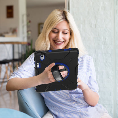For iPad 10.9 (2022) Shockproof Kickstand Case PC+Silicone Tablet Cover with Shoulder Strap