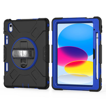 For iPad 10.9 (2022) Shockproof Kickstand Case PC+Silicone Tablet Cover with Shoulder Strap