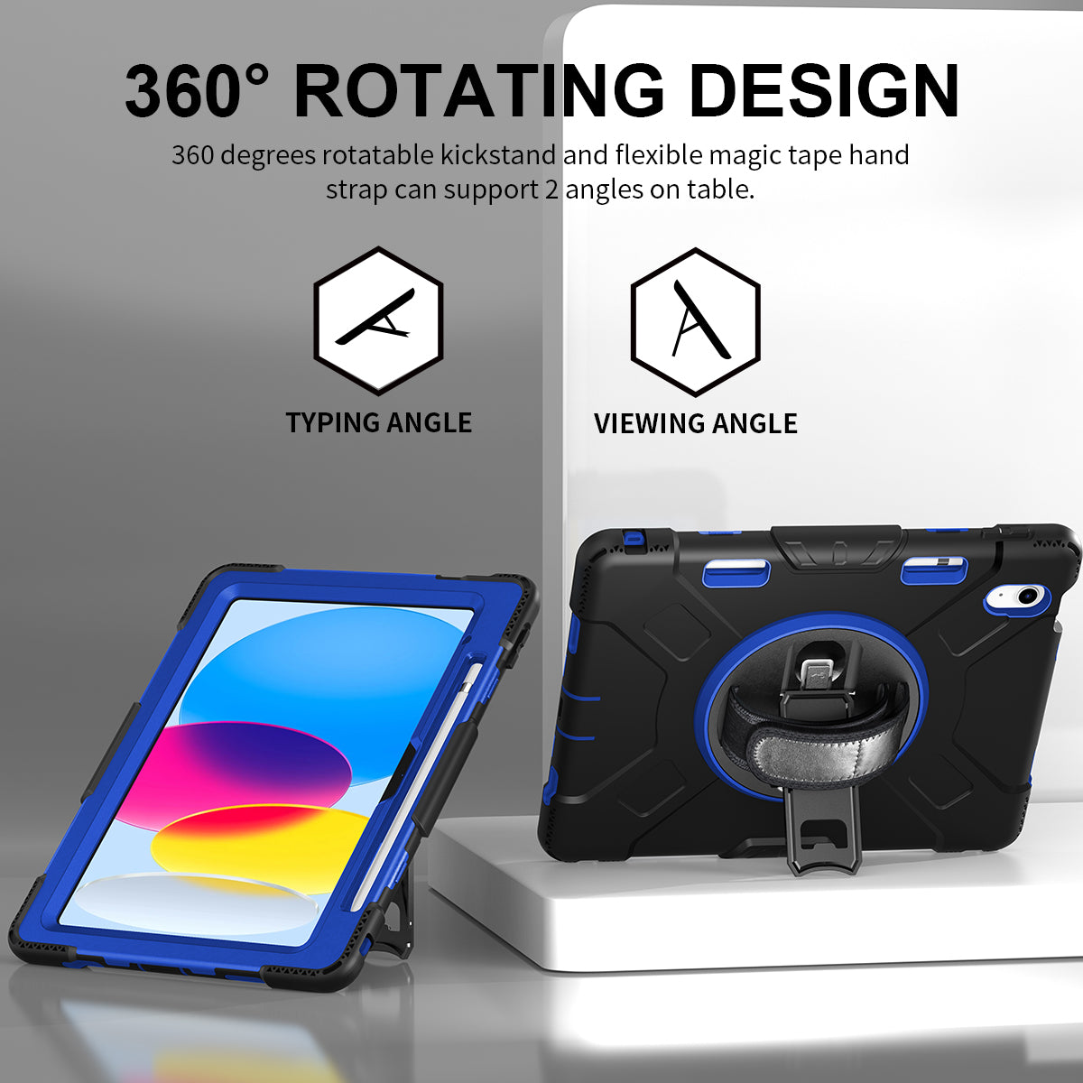For iPad 10.9 (2022) Shockproof Kickstand Case PC+Silicone Tablet Cover with Shoulder Strap