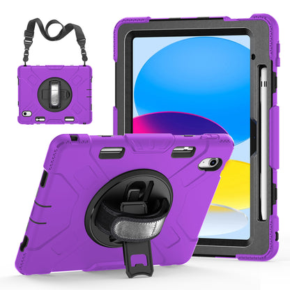 For iPad 10.9 (2022) Shockproof Kickstand Case PC+Silicone Tablet Cover with Shoulder Strap