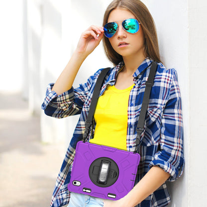 For iPad 10.9 (2022) Shockproof Kickstand Case PC+Silicone Tablet Cover with Shoulder Strap