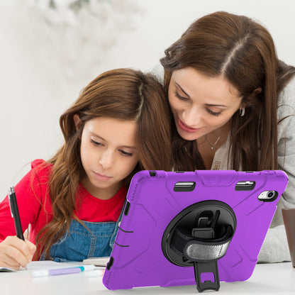 For iPad 10.9 (2022) Shockproof Kickstand Case PC+Silicone Tablet Cover with Shoulder Strap