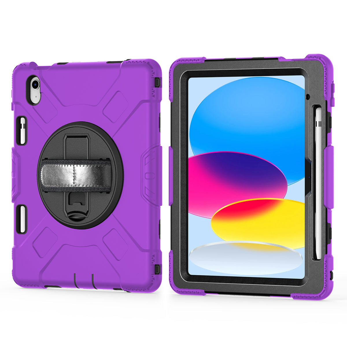 For iPad 10.9 (2022) Shockproof Kickstand Case PC+Silicone Tablet Cover with Shoulder Strap