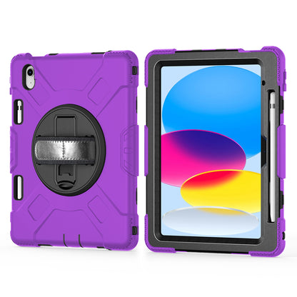 For iPad 10.9 (2022) Shockproof Kickstand Case PC+Silicone Tablet Cover with Shoulder Strap