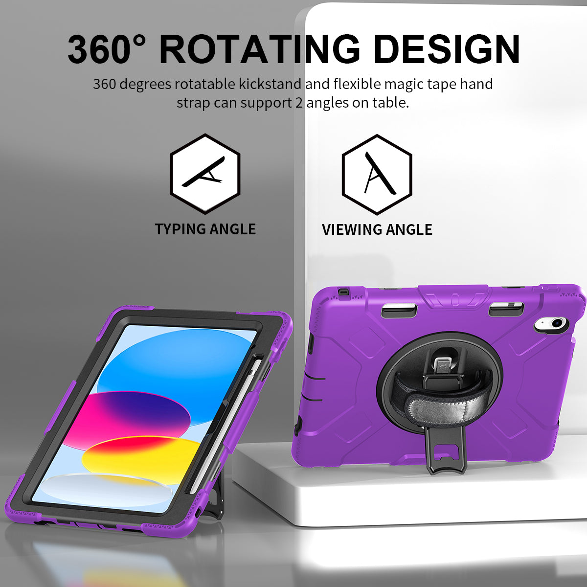 For iPad 10.9 (2022) Shockproof Kickstand Case PC+Silicone Tablet Cover with Shoulder Strap