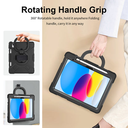 For iPad 10.9 (2022) PC+Silicone Tablet Case Shockproof Rugged Kickstand Cover with Shoulder Strap / Pencil Holder