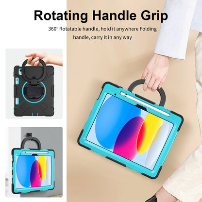 For iPad 10.9 (2022) PC+Silicone Tablet Case Shockproof Rugged Kickstand Cover with Shoulder Strap / Pencil Holder
