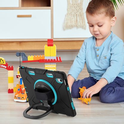 For iPad 10.9 (2022) PC+Silicone Tablet Case Shockproof Rugged Kickstand Cover with Shoulder Strap / Pencil Holder